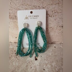 Eye Candy Los Angeles XL Green Beaded Statement Earrings | Bold Boho Glam